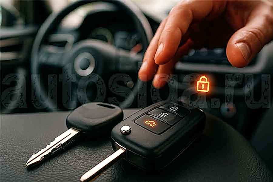 Автомобильные ключи - механический и выкидной ключ в салоне машины