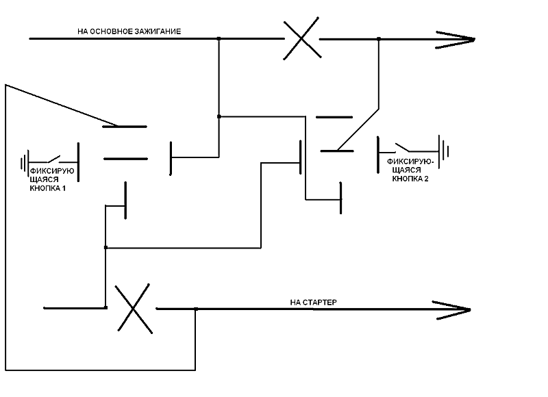 "Хитрушка" из двух реле и двух фиксирующихся кнопок блокирует 2 цепи