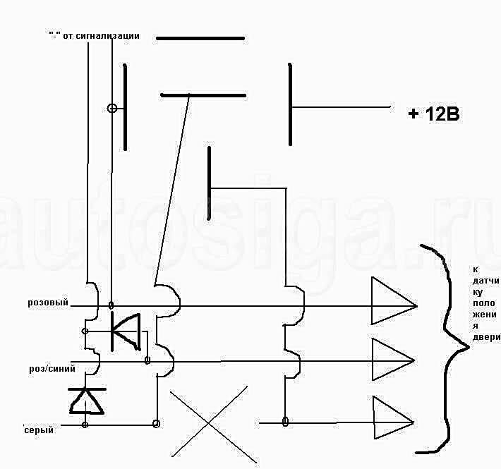 Схема подключения центрального замка в Toyota Harrier (Lexus RX 300), Toyota Kluger (2001 года)